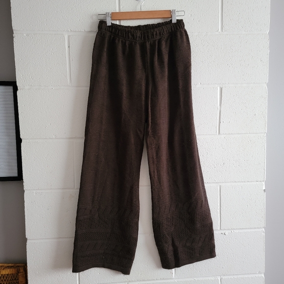 Pacific Dark Brown Vintage Knit Flare Pants w/ Micro Cutouts - Picture 2 of 7